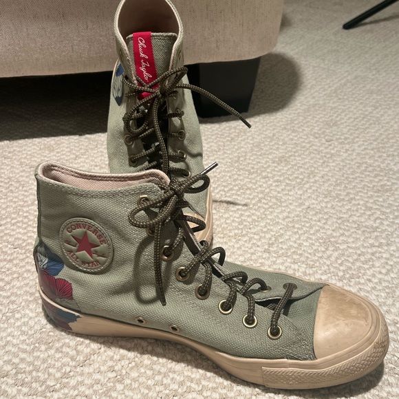 Converse Chuck Taylor|Sage Green Canvas HighTop| Flowers| Good Condition W10 M8 - Picture 9 of 12